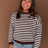 Striped Crewneck Sweater-Brown/Blue