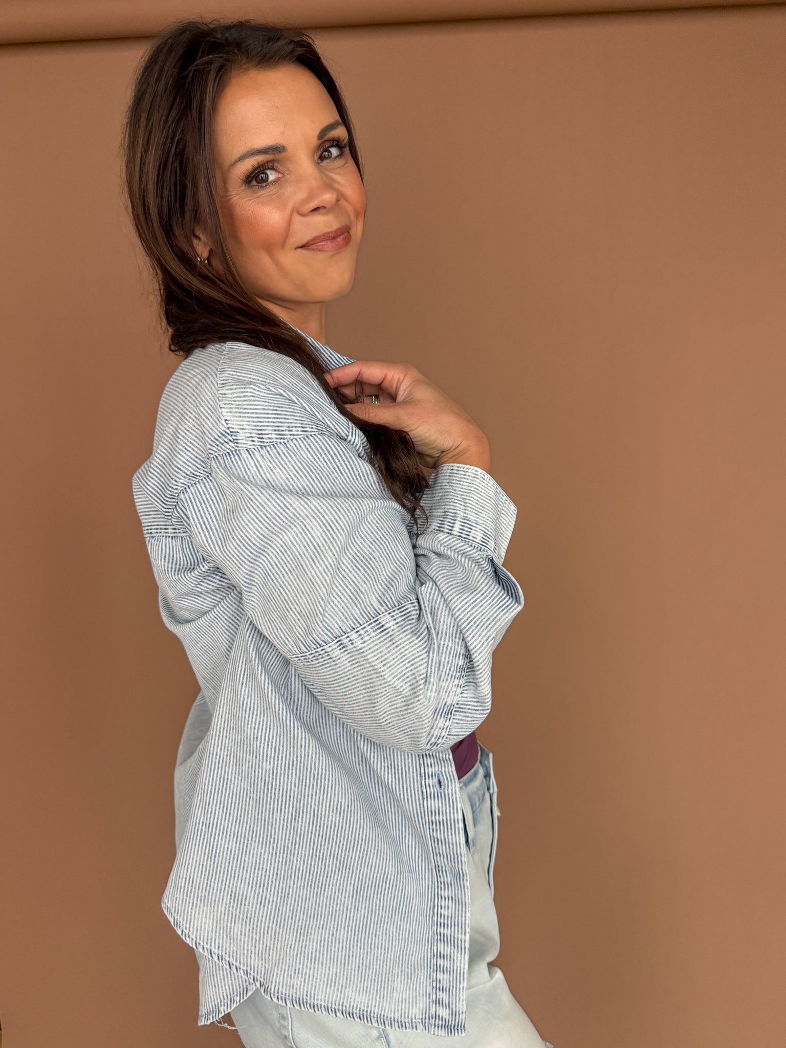 Chambray Striped Button Down-Light - Ana Patricia Boutique