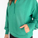 Scuba Piping Quarter Zip- Green/Cream