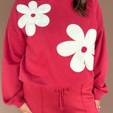 Floral Applique Crewneck- Dark Red
