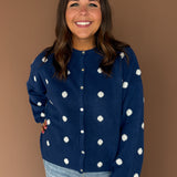 Polka Dot Button Up Cardigan- Navy