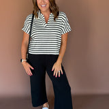 Split Neck Collared Top- Black