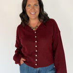 Classic Button Cardigan Top- Burgundy - Ana Patricia Boutique