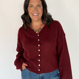Classic Button Cardigan Top- Burgundy - Ana Patricia Boutique