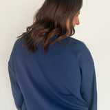 Modal Scuba Piping Mock Neck Top- Navy