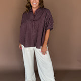 Oversized Plaid Button Down-Merlot