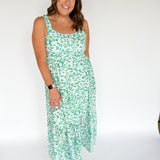 Woven Printed Midi Dress- Green/Blue