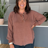 Washed Henley Top- Chestnut - Ana Patricia Boutique