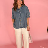 High Rise Ankle Wide Denim -Cream