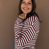 Striped Sweater Cardigan- Wine