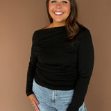 Knit Off Shoulder Top- Black