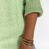 Textured 3/4 Sleeve Sweater- Lime