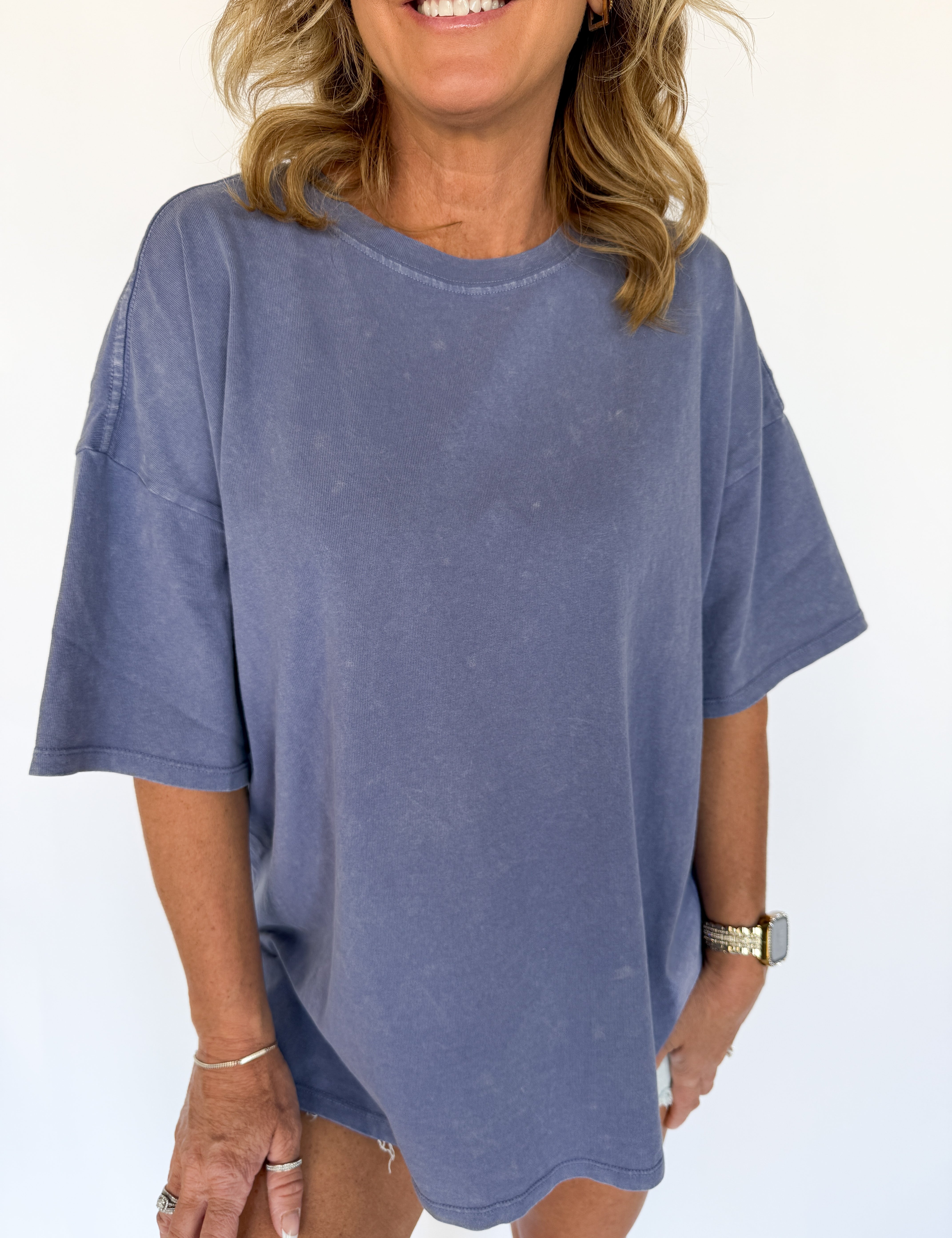 Mineral Wash Oversized Tee-Indigo Blue - Ana Patricia Boutique