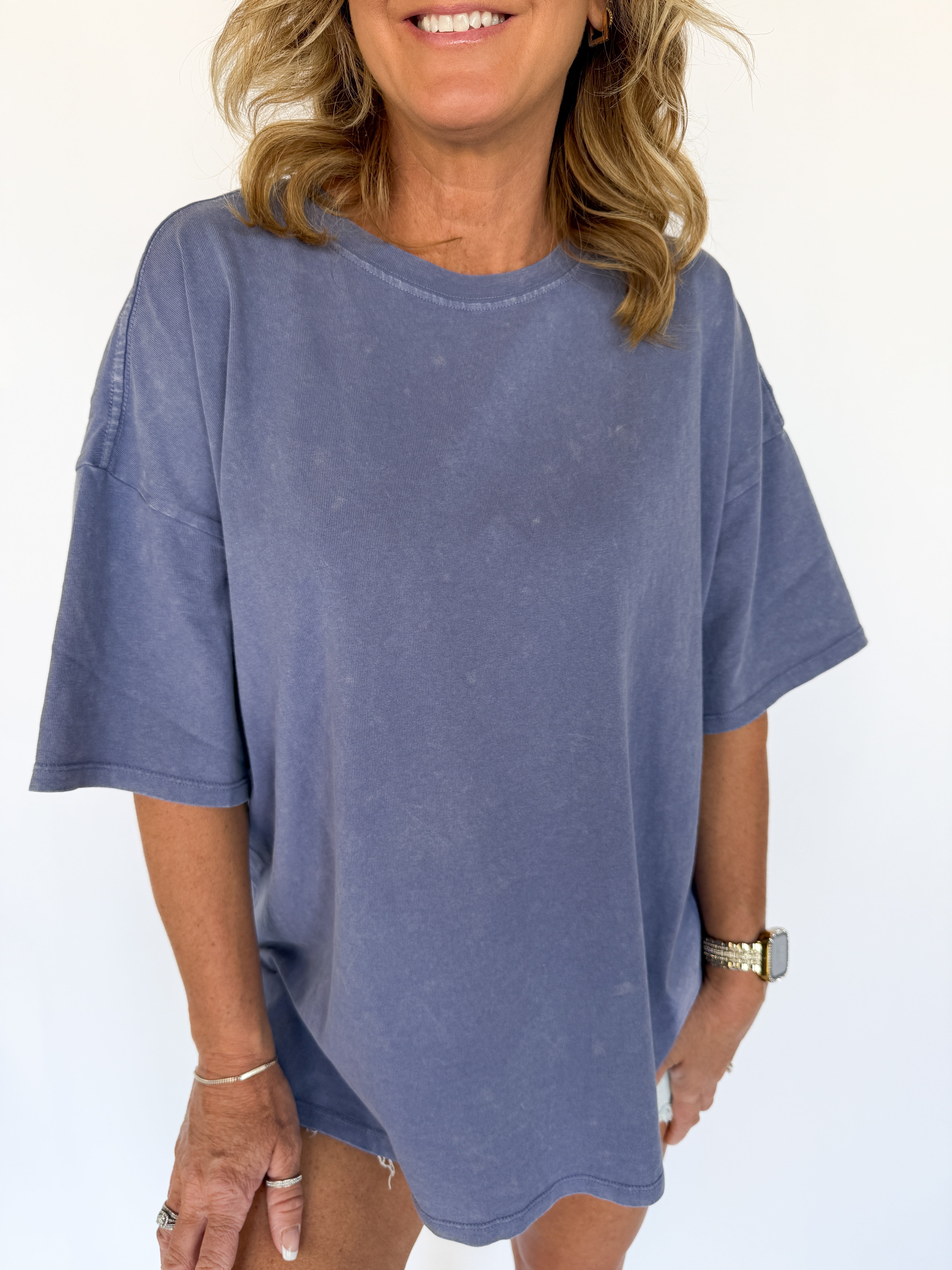 Mineral Wash Oversized Tee-Indigo Blue - Ana Patricia Boutique