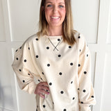 Polka Dot French Terry Top- Cream/Black - Ana Patricia Boutique