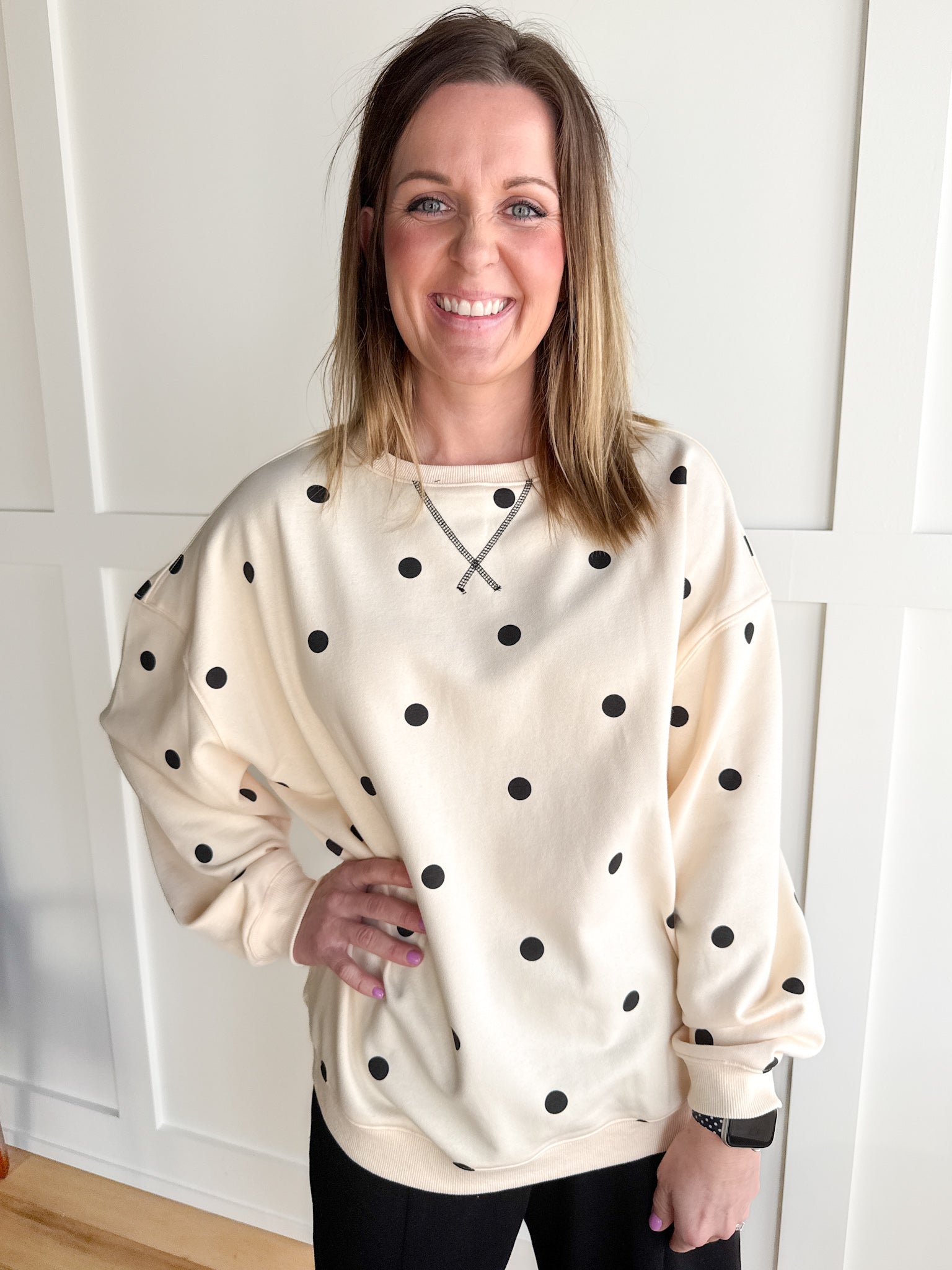 Polka Dot French Terry Top- Cream/Black - Ana Patricia Boutique