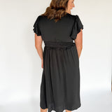 Flutter Sleeve Midi Dress- Black