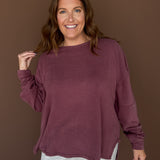 Classic Oversized Long Sleeve Top-Rosewood