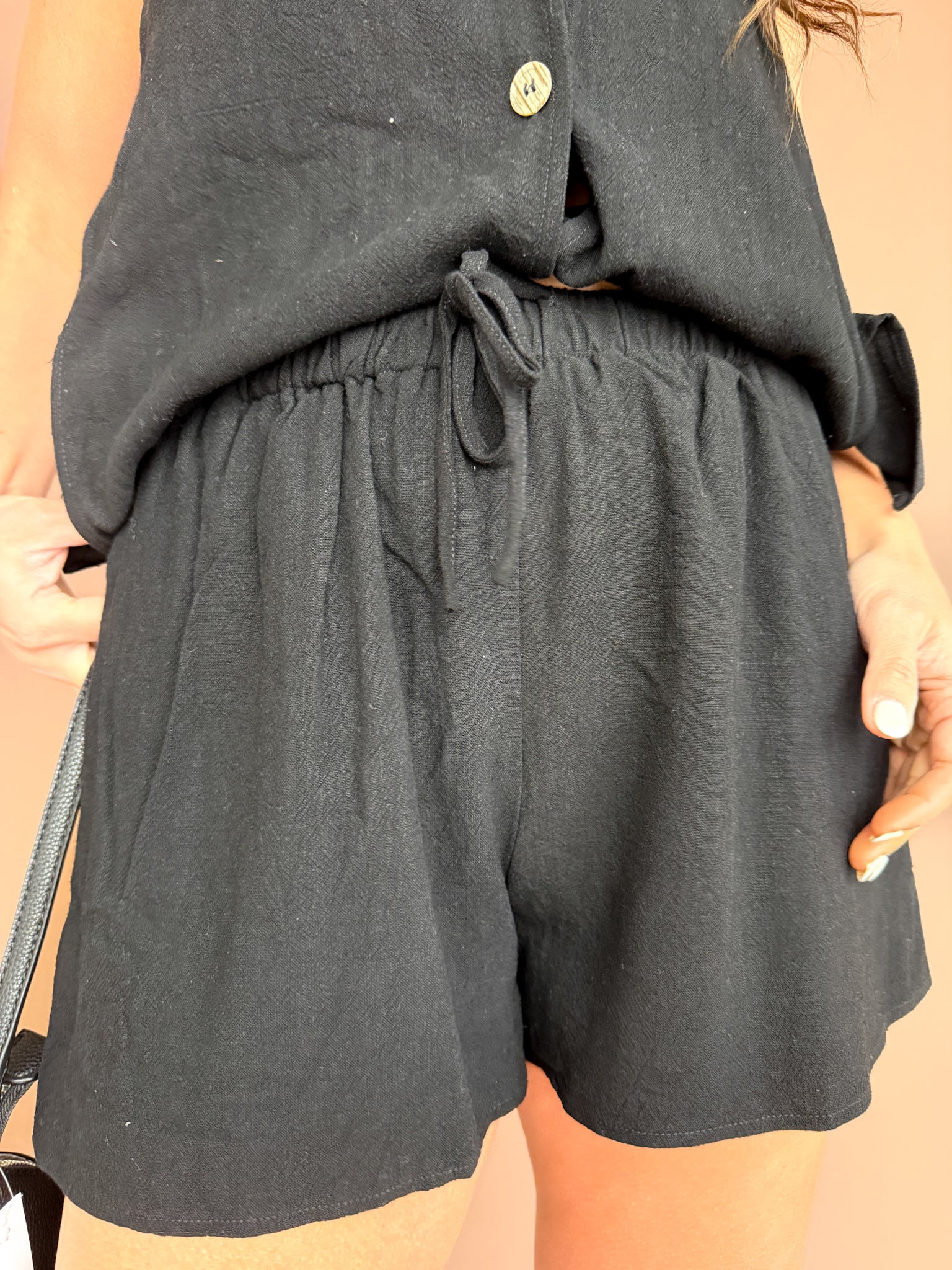 Linen Top & Shorts Set- Black - Ana Patricia Boutique