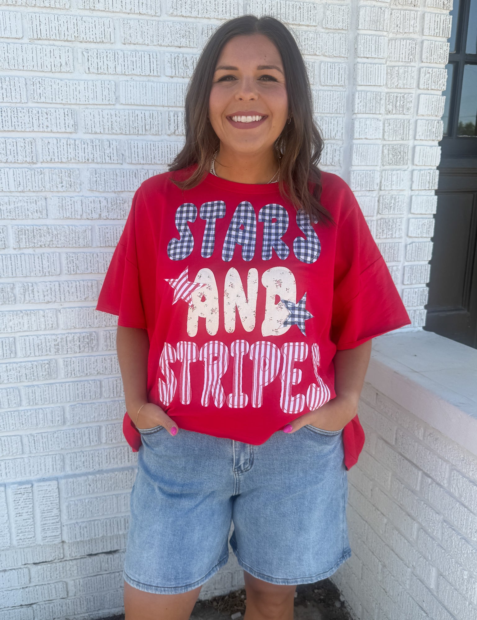 Stars & Stripes Patchwork Top- Red - Ana Patricia Boutique