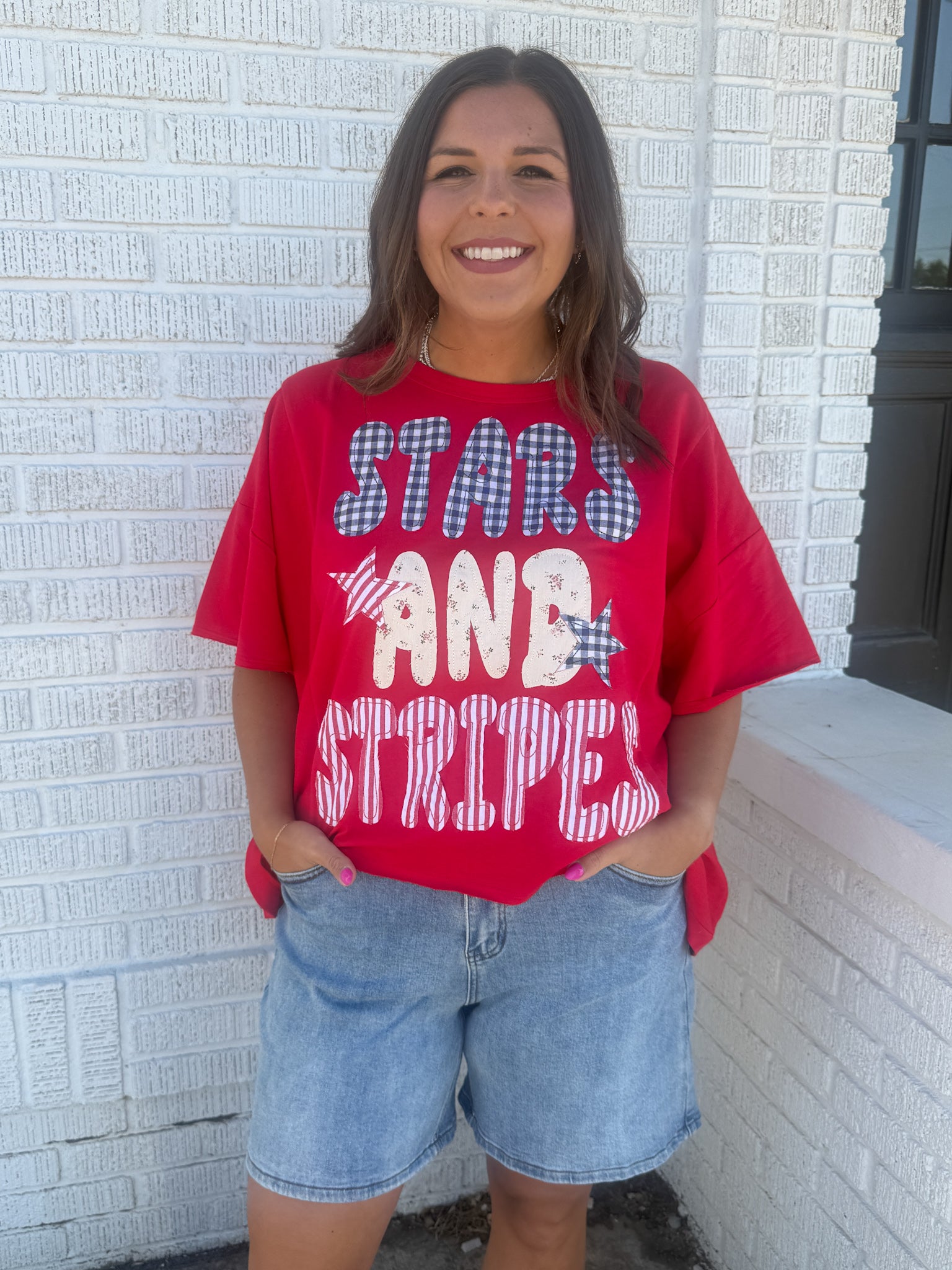 Stars & Stripes Patchwork Top- Red - Ana Patricia Boutique