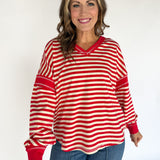 Balloon Sleeve Stripe Pullover- Red/Cream - Ana Patricia Boutique