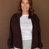 Peplum Windbreaker Jacket-Chocolate Brown