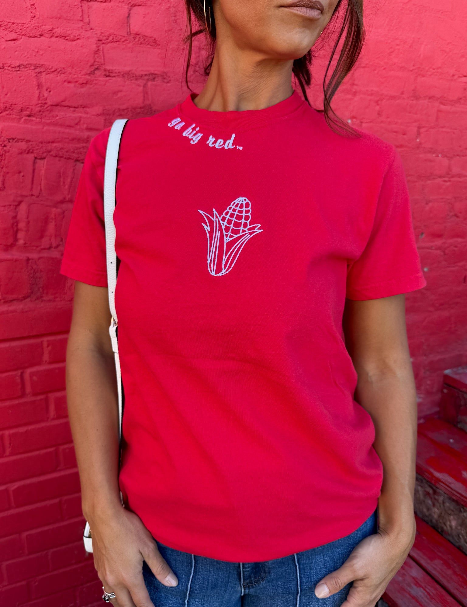 Go Big Red Embroidered Tee - Ana Patricia Boutique