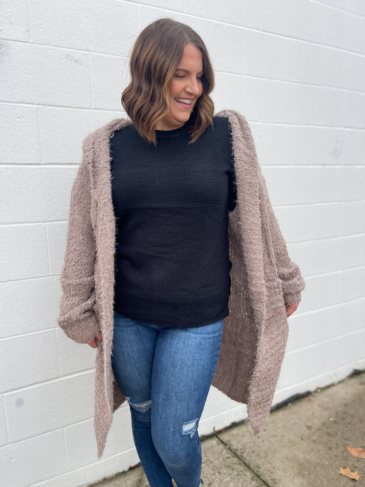 The Avery Hooded Cardigan- Mocha