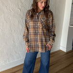 Oversized Plaid Button Up- Oatmeal - Ana Patricia Boutique