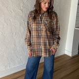 Oversized Plaid Button Up- Oatmeal - Ana Patricia Boutique