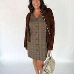 Button Down Plaid Dress- Brown - Ana Patricia Boutique