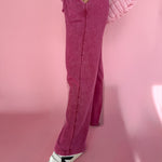 Acid Wash Wide Leg Pants-Red - Ana Patricia Boutique