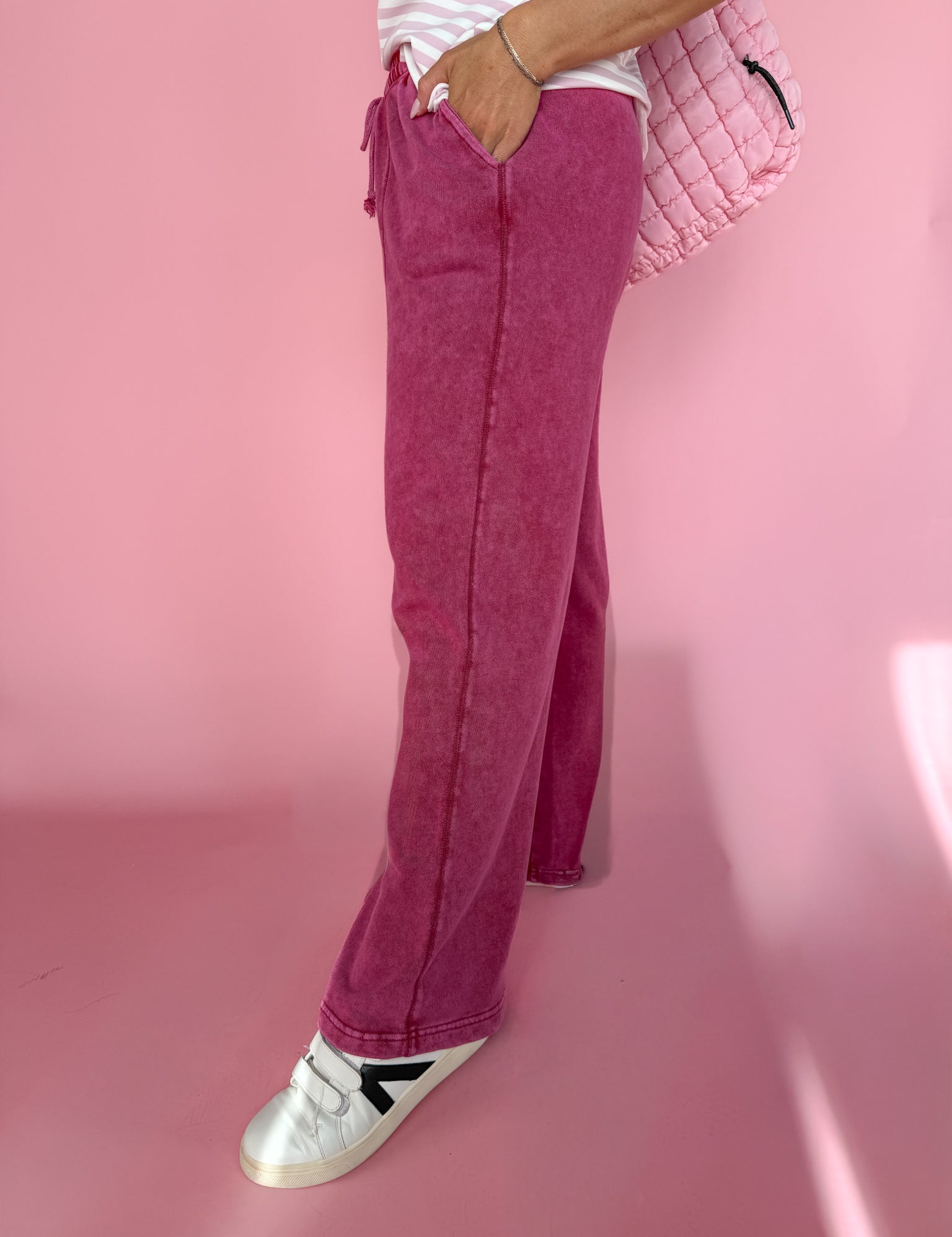 Acid Wash Wide Leg Pants-Red - Ana Patricia Boutique