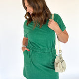 Mineral Wash Cotton Mini Dress-Green