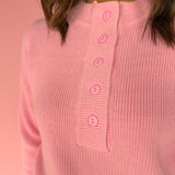 Button Up Ribbed Sweater- Pink