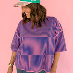 Oversized Stripe Tee- Pink/Blue - Ana Patricia Boutique