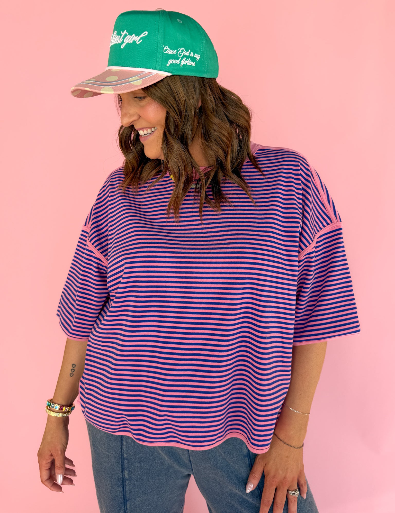 Oversized Stripe Tee- Pink/Blue - Ana Patricia Boutique
