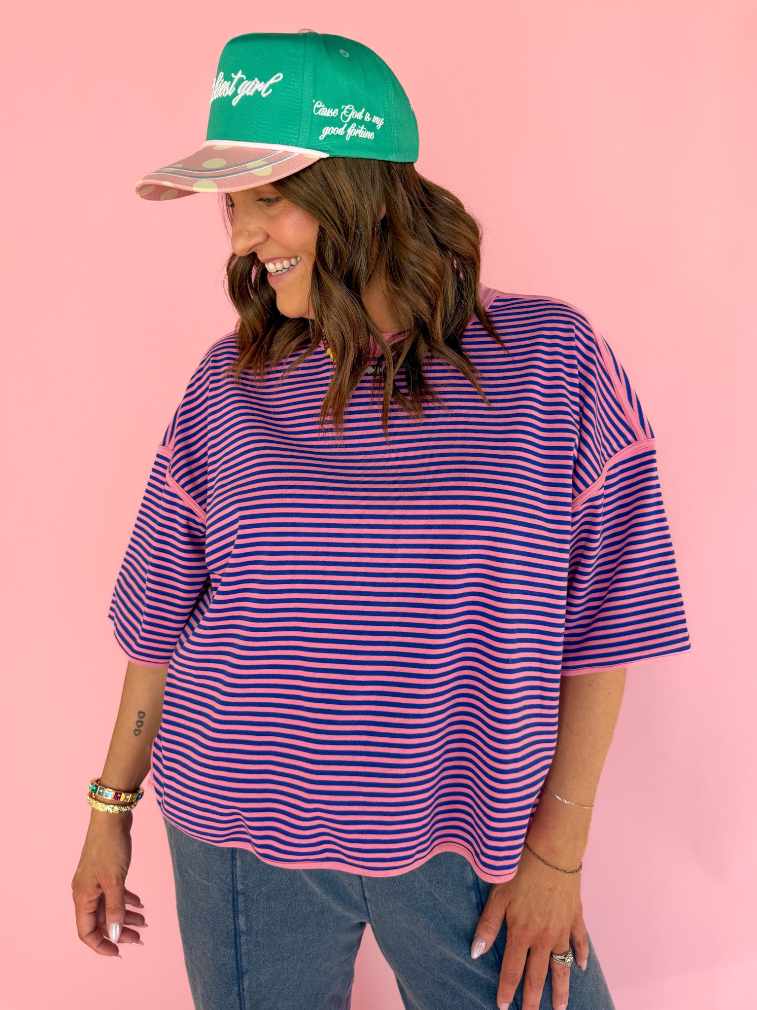 Oversized Stripe Tee- Pink/Blue - Ana Patricia Boutique