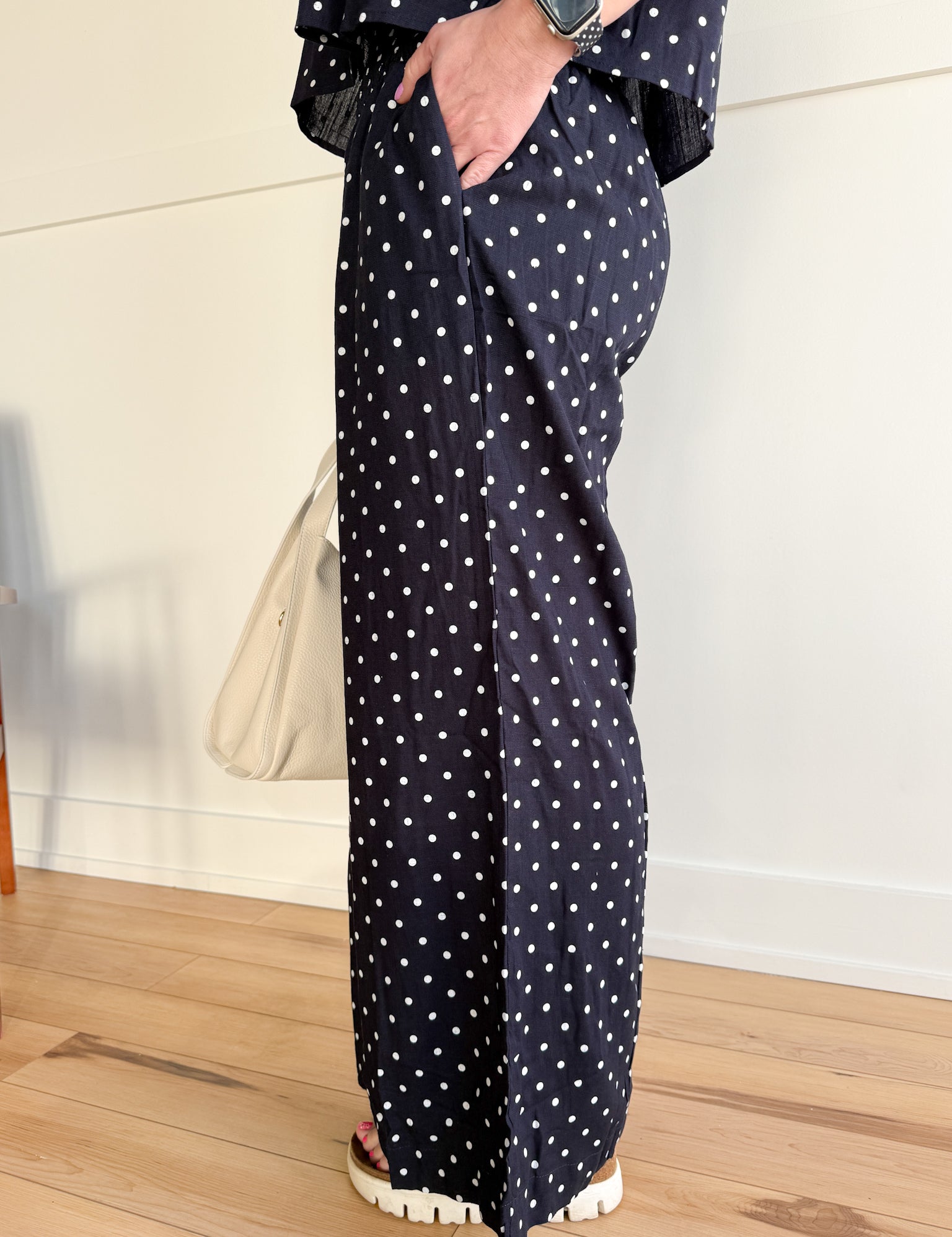 Polka Dot Wide Leg Pants- Navy - Ana Patricia Boutique