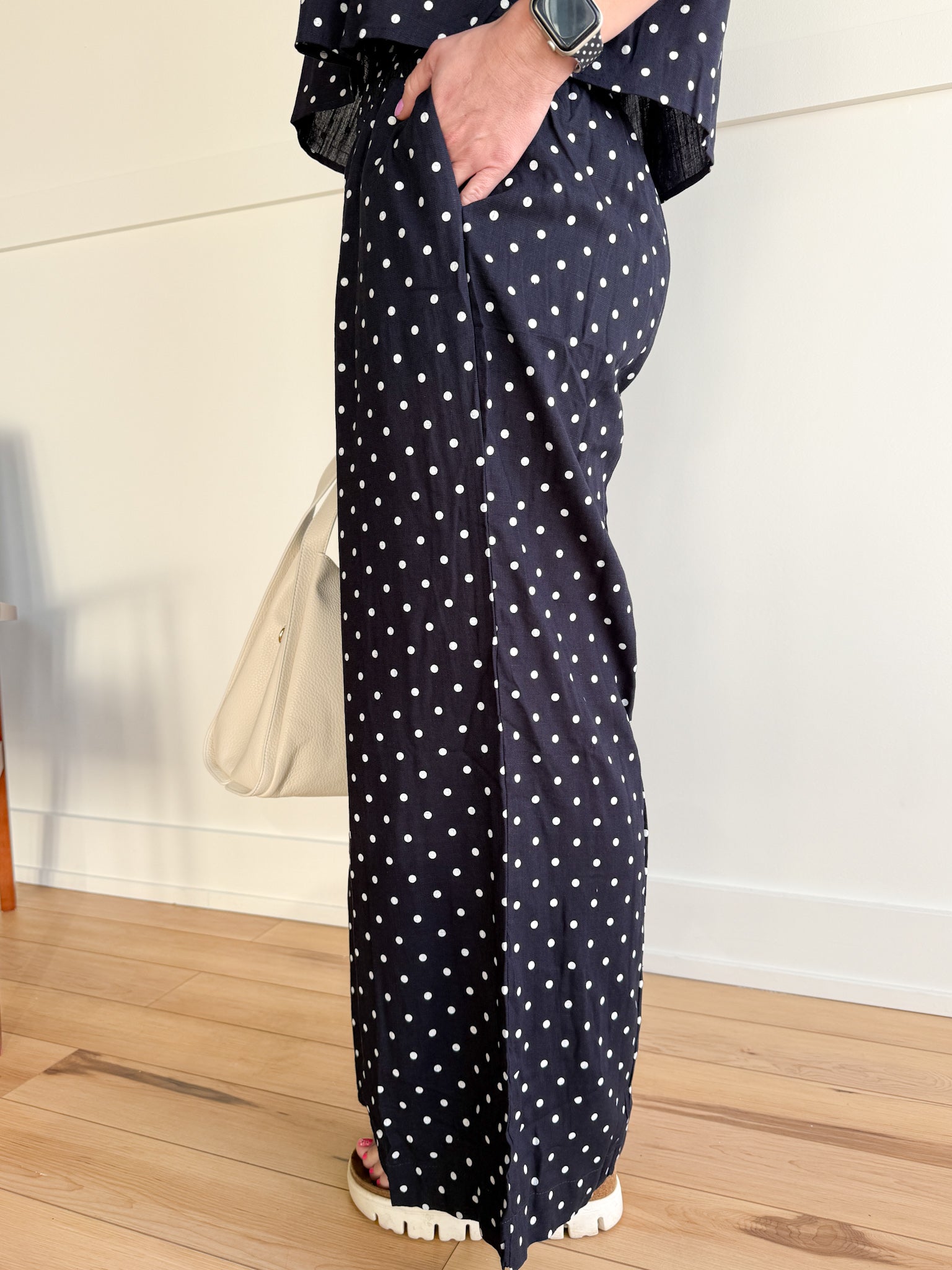 Polka Dot Wide Leg Pants- Navy - Ana Patricia Boutique