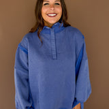 Mineral Wash Snap Pullover- Blue
