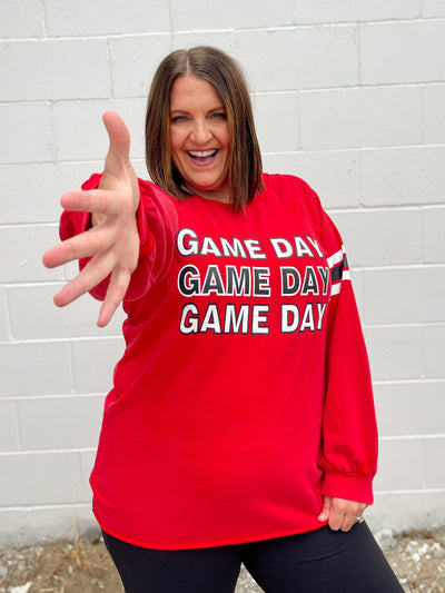 Spirit Stripes Game Day Pullover- Red/White