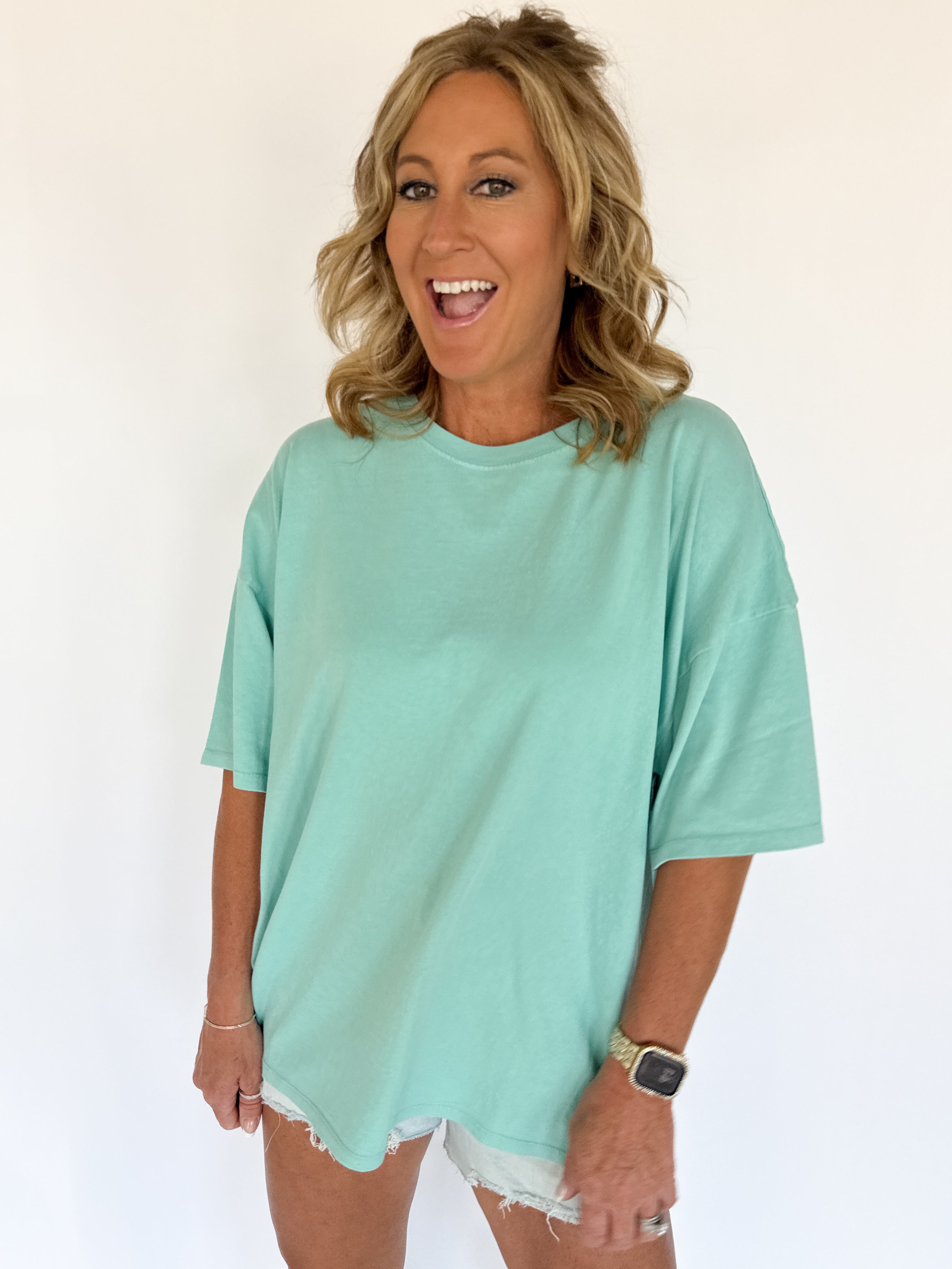 Mineral Wash Oversized Tee-Turquoise - Ana Patricia Boutique