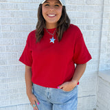 Crew Neck Short Sleeve Top- Red