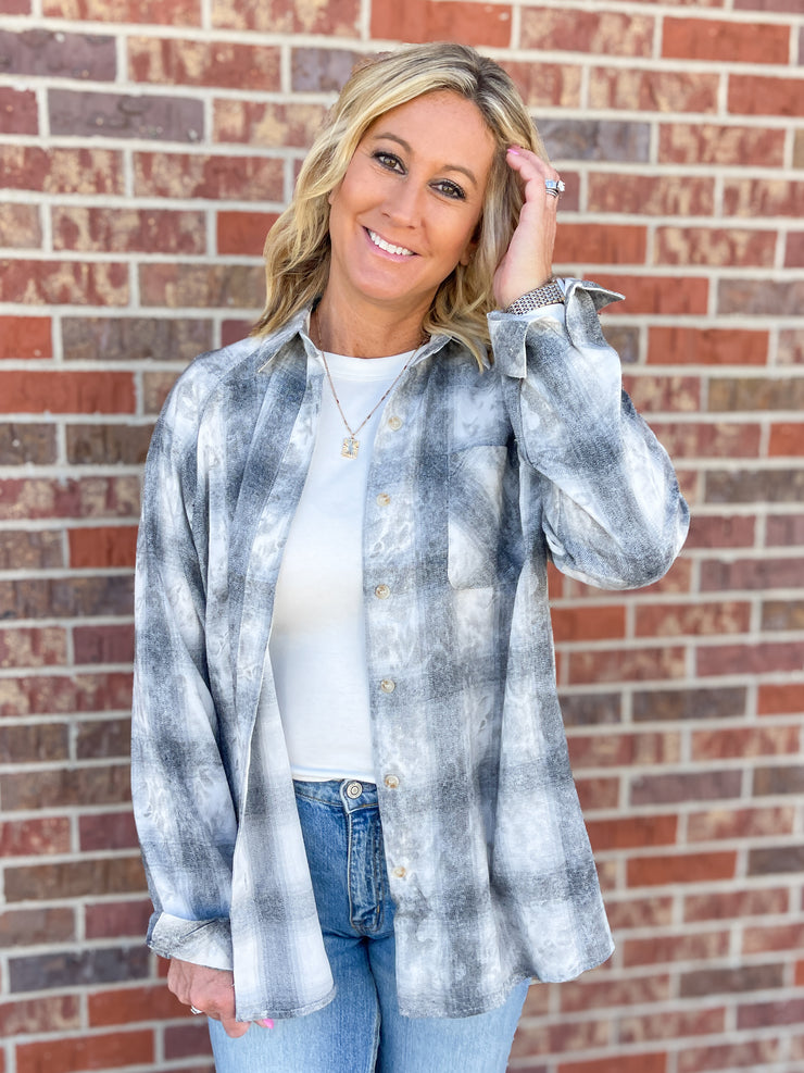 The Laura Plaid Button Up- White