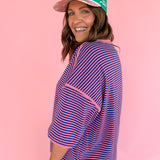 Oversized Stripe Tee- Pink/Blue - Ana Patricia Boutique