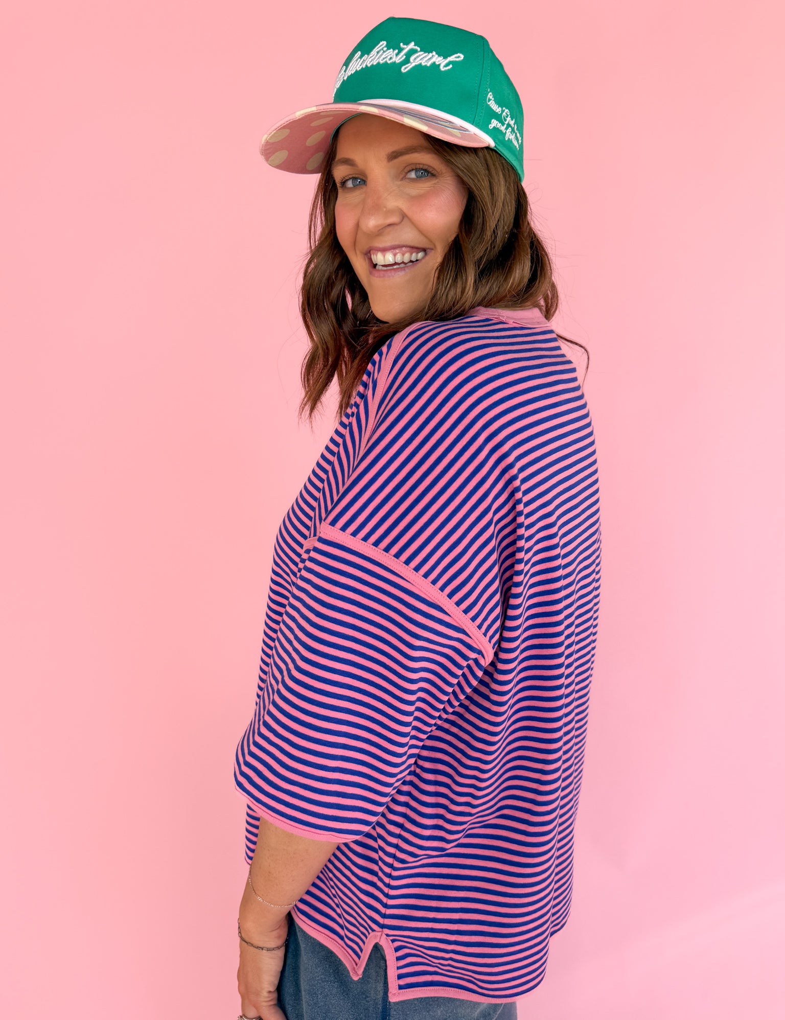 Oversized Stripe Tee- Pink/Blue - Ana Patricia Boutique