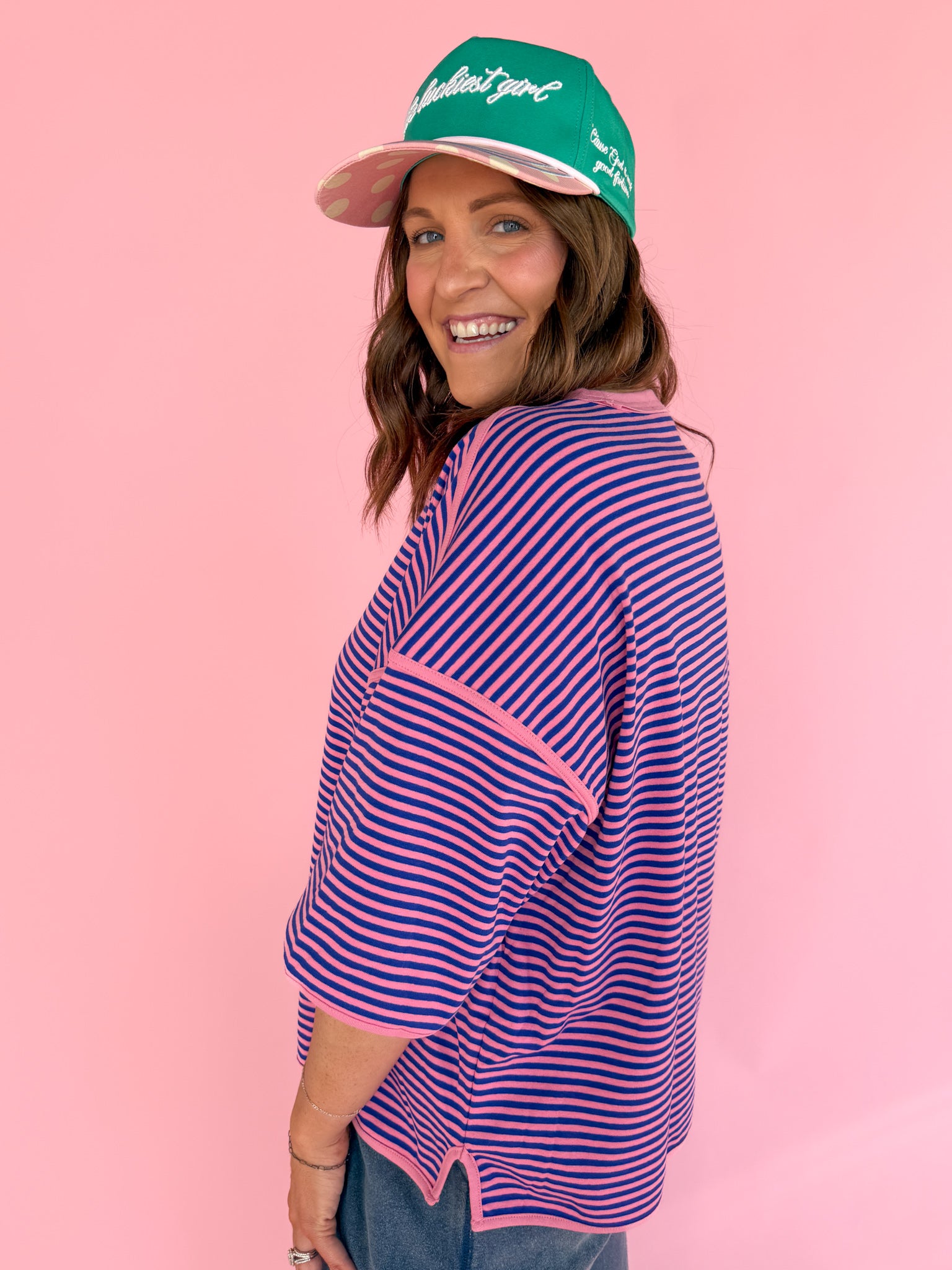 Oversized Stripe Tee- Pink/Blue - Ana Patricia Boutique