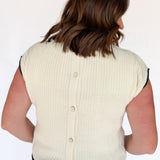 Contrast Trim Sweater Top- Cream